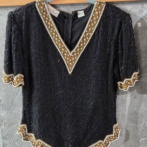 Vintage Blouse Beaded/Pearled